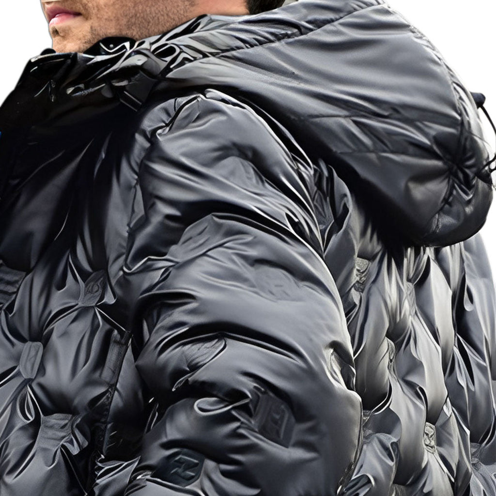 NNEAGS abbee Black Large Winter Hooded Glossy Overcoat Long Jacket Stylish Lightweight Quilted Warm Puffer Coat