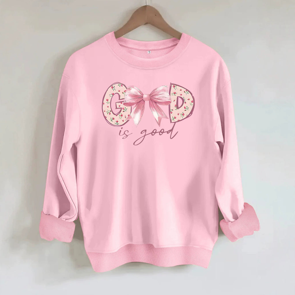 God Is Good Printed Loose Long Sleeve Velvet Hoodie