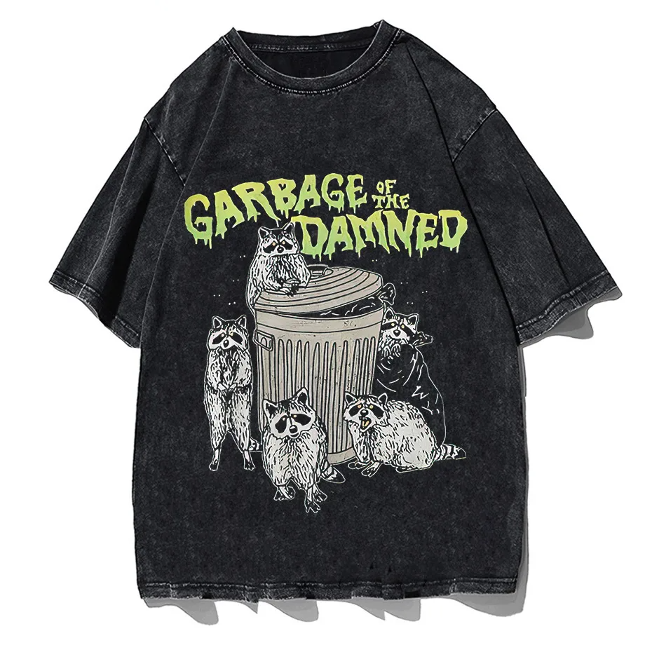Vintage Raccoon Graphic T-Shirt Men High Street Streetwear