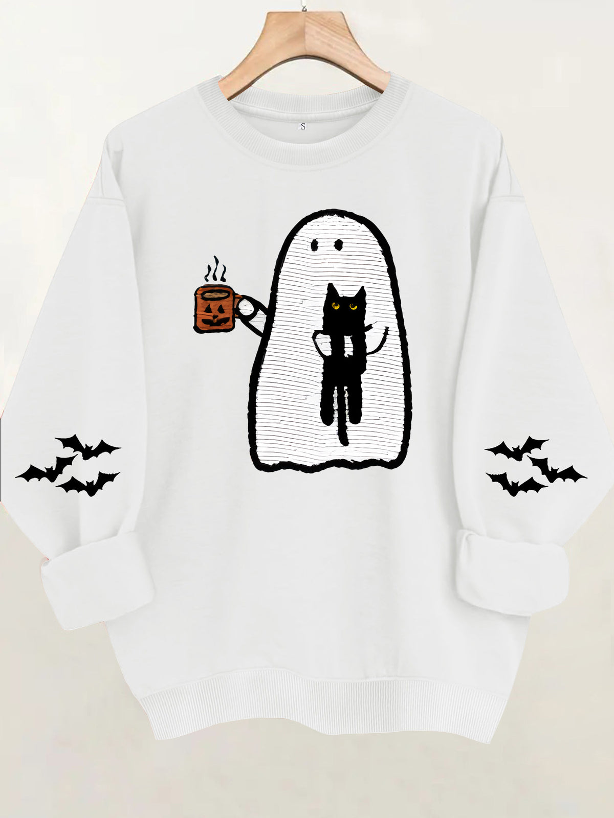 Ghost holding black cat with fleece hoodie
