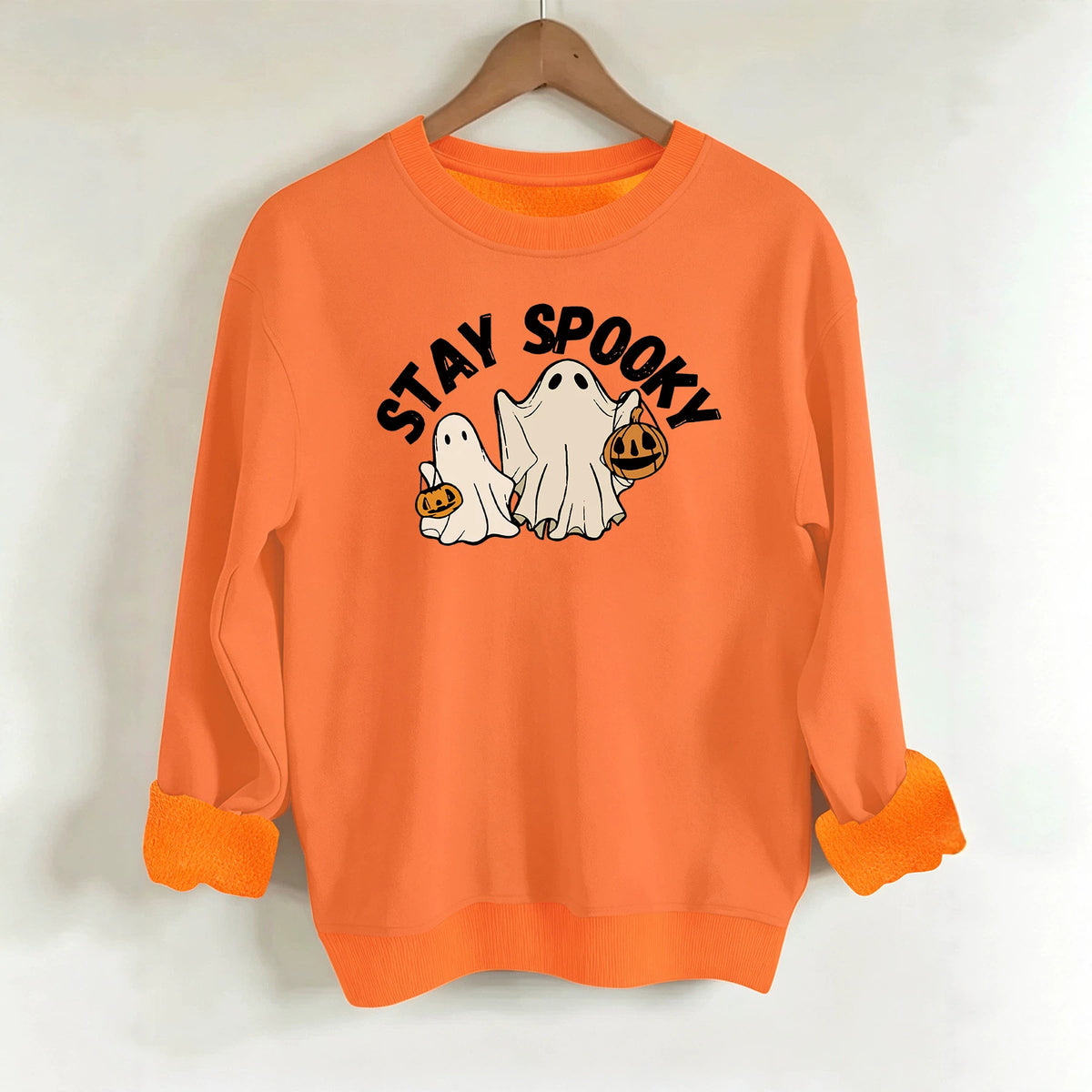 Ghost print loose women's fleece hoodie