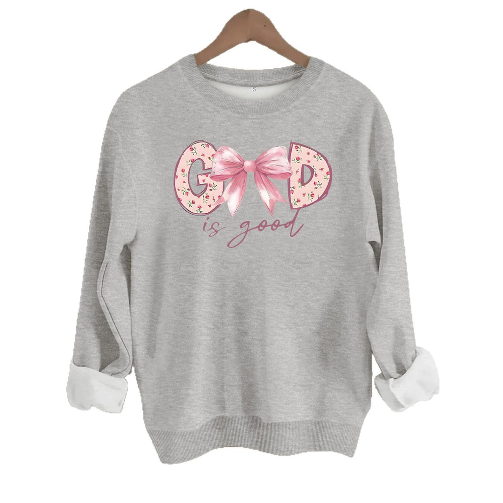 God Is Good Printed Loose Long Sleeve Velvet Hoodie
