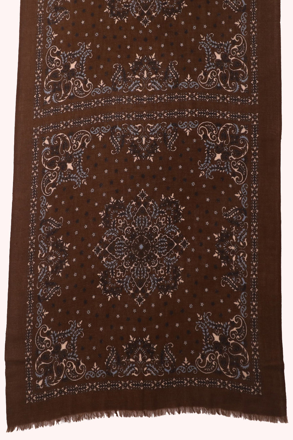 Starlight Paisley Print Wool Scarf - Wood-brown