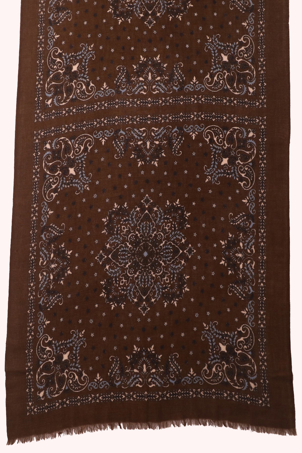 Starlight Paisley Print Wool Scarf - Wood-brown