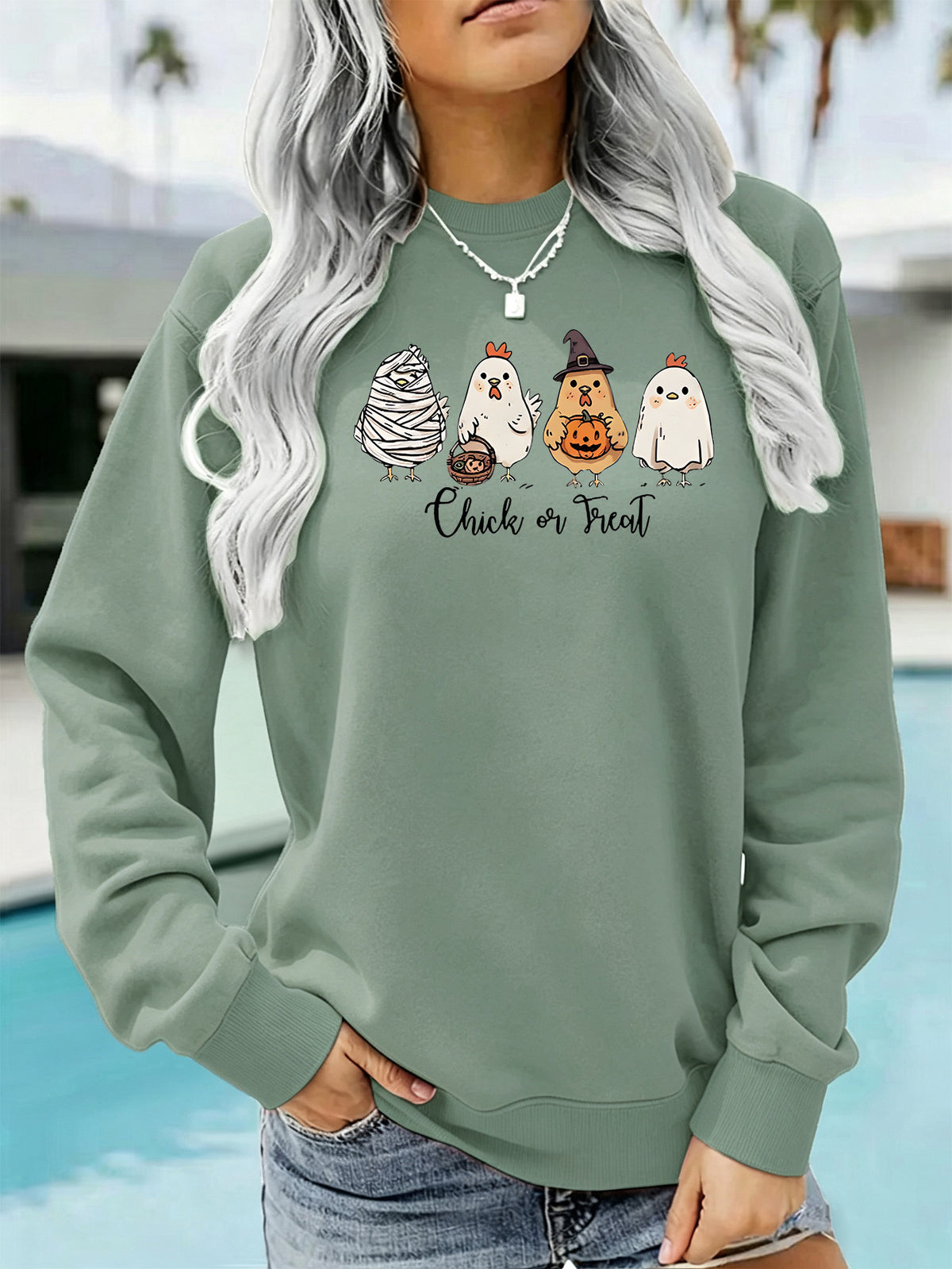Chicken print fleece hoodie