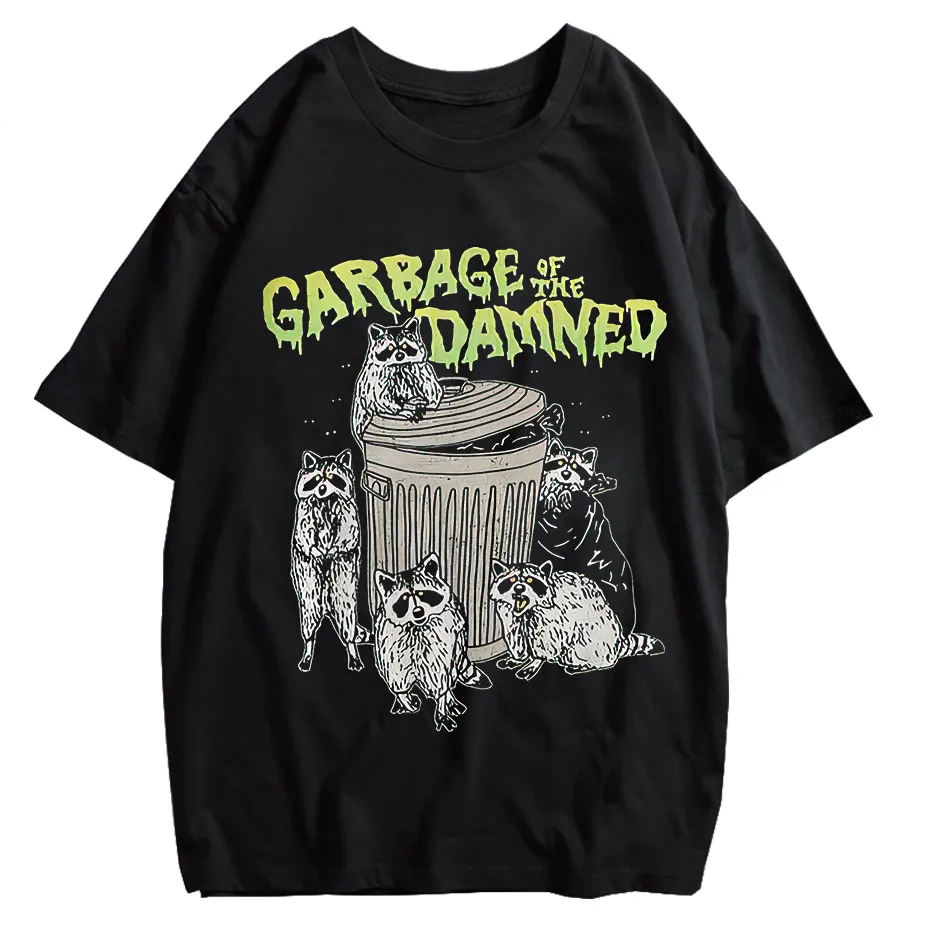 Vintage Raccoon Graphic T-Shirt Men High Street Streetwear