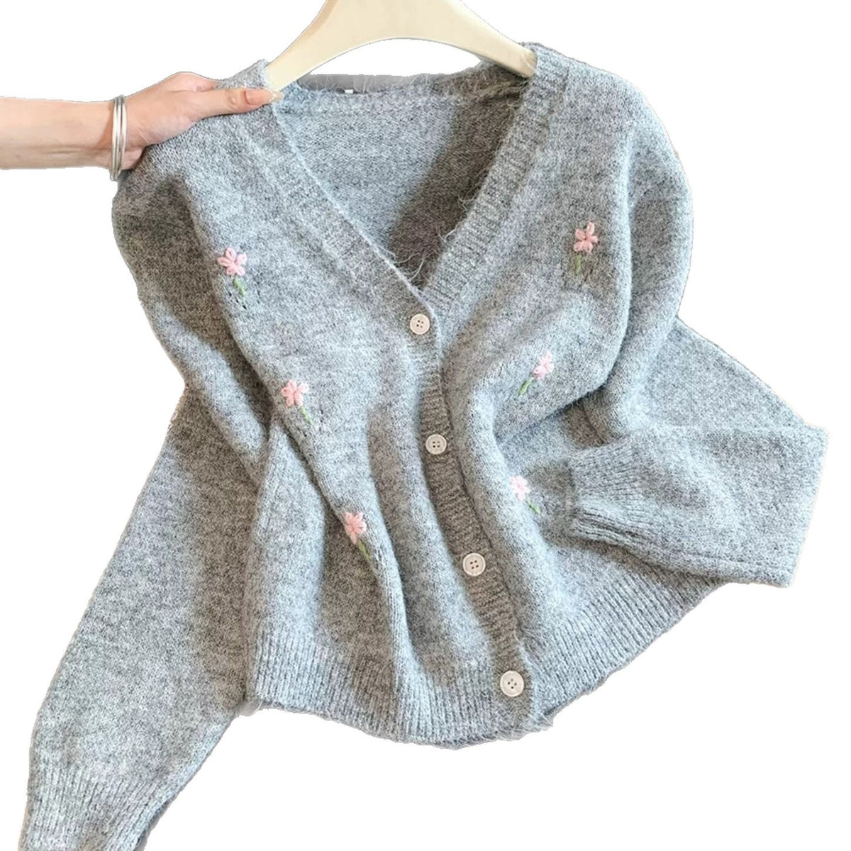 Flower embroidery cardigan top for women