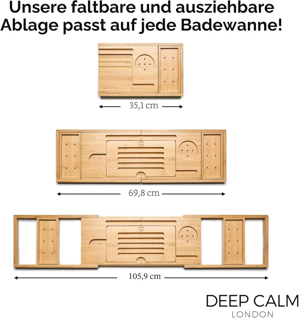 Badewannenablage - Verstellbares Bambus-Badewannenbrett - Rutschfeste Badewannenablage Passend Für Die Meisten Badewannen - Hält Buch, Ipad, Telefon, Glas, Kerze