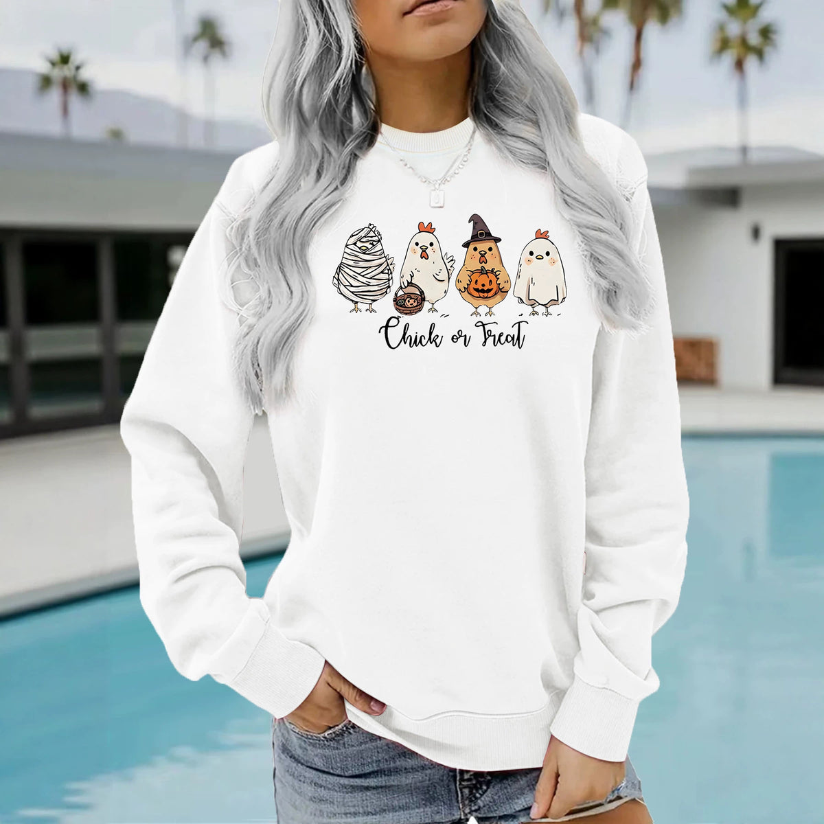 Chicken print fleece hoodie