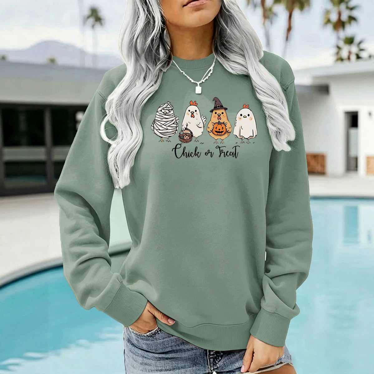 Chicken print fleece hoodie