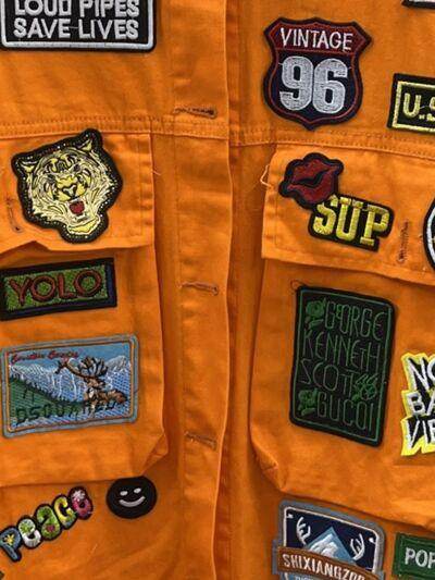 Embroidered Patch Button Up Long Sleeve Denim Jacket for Women