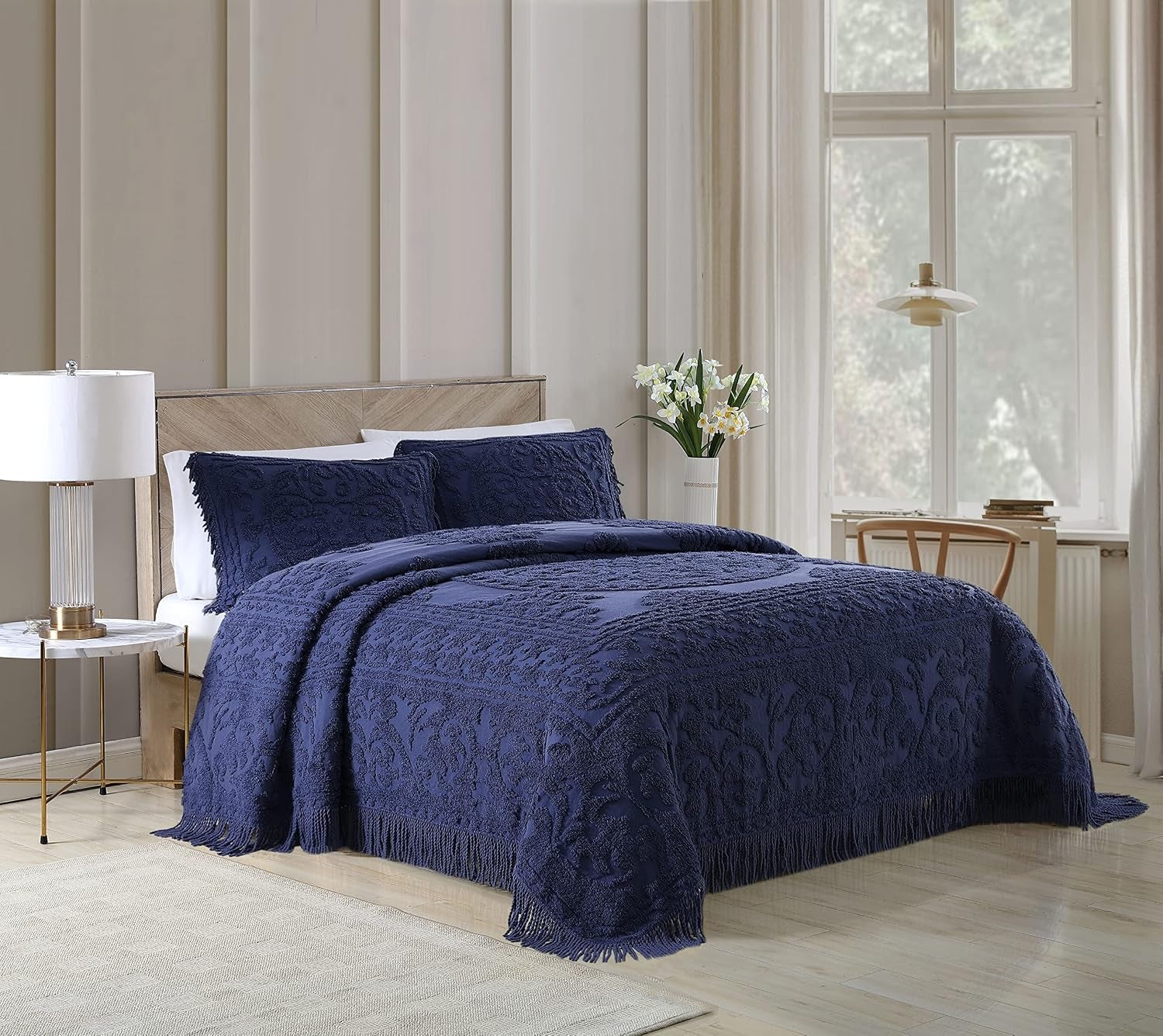 Medaillon Chenille, King Sham, Marineblau