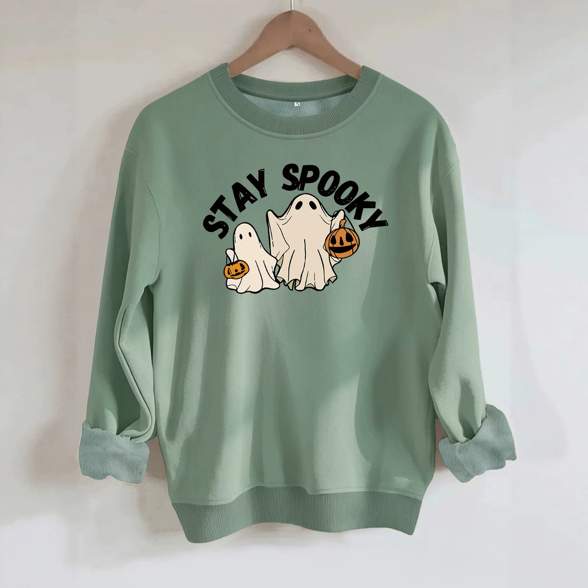 Ghost print loose women's fleece hoodie