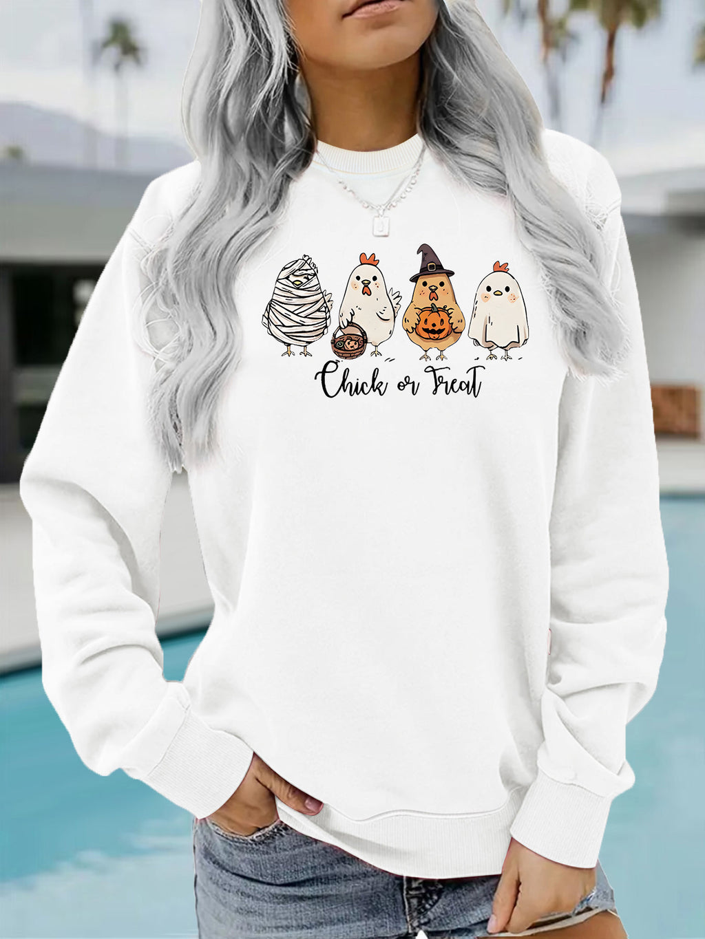 Chicken print fleece hoodie