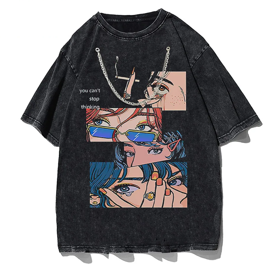 Harajuku Hip Hop Streetwear Anime Cartoon T-Shirt Men Loose Y2K Tee