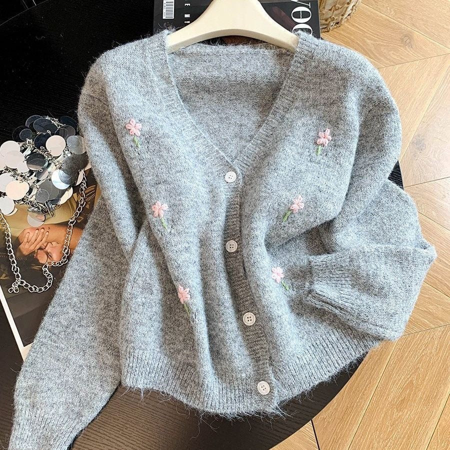 Flower embroidery cardigan top for women