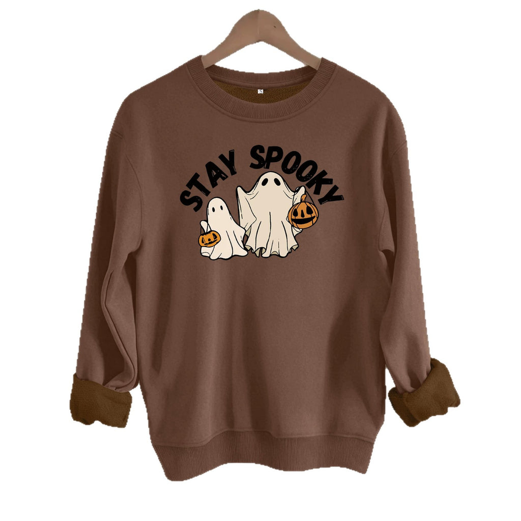 Ghost print loose women's fleece hoodie