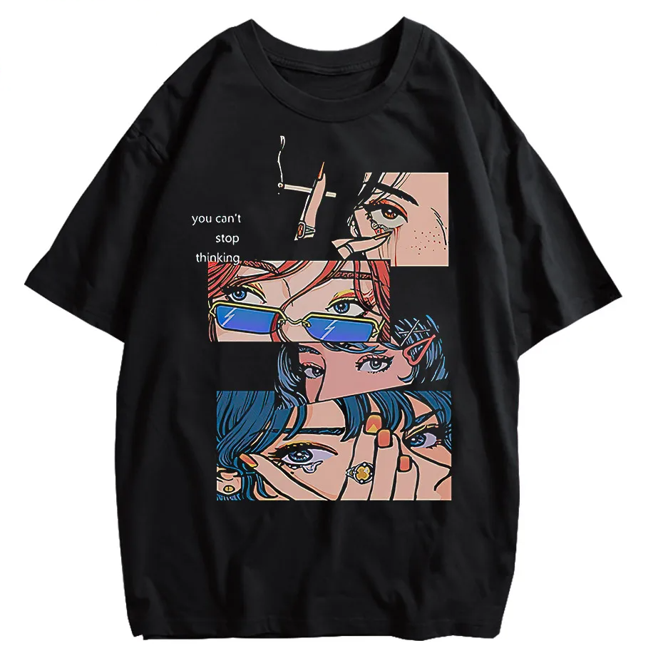 Harajuku Hip Hop Streetwear Anime Cartoon T-Shirt Men Loose Y2K Tee
