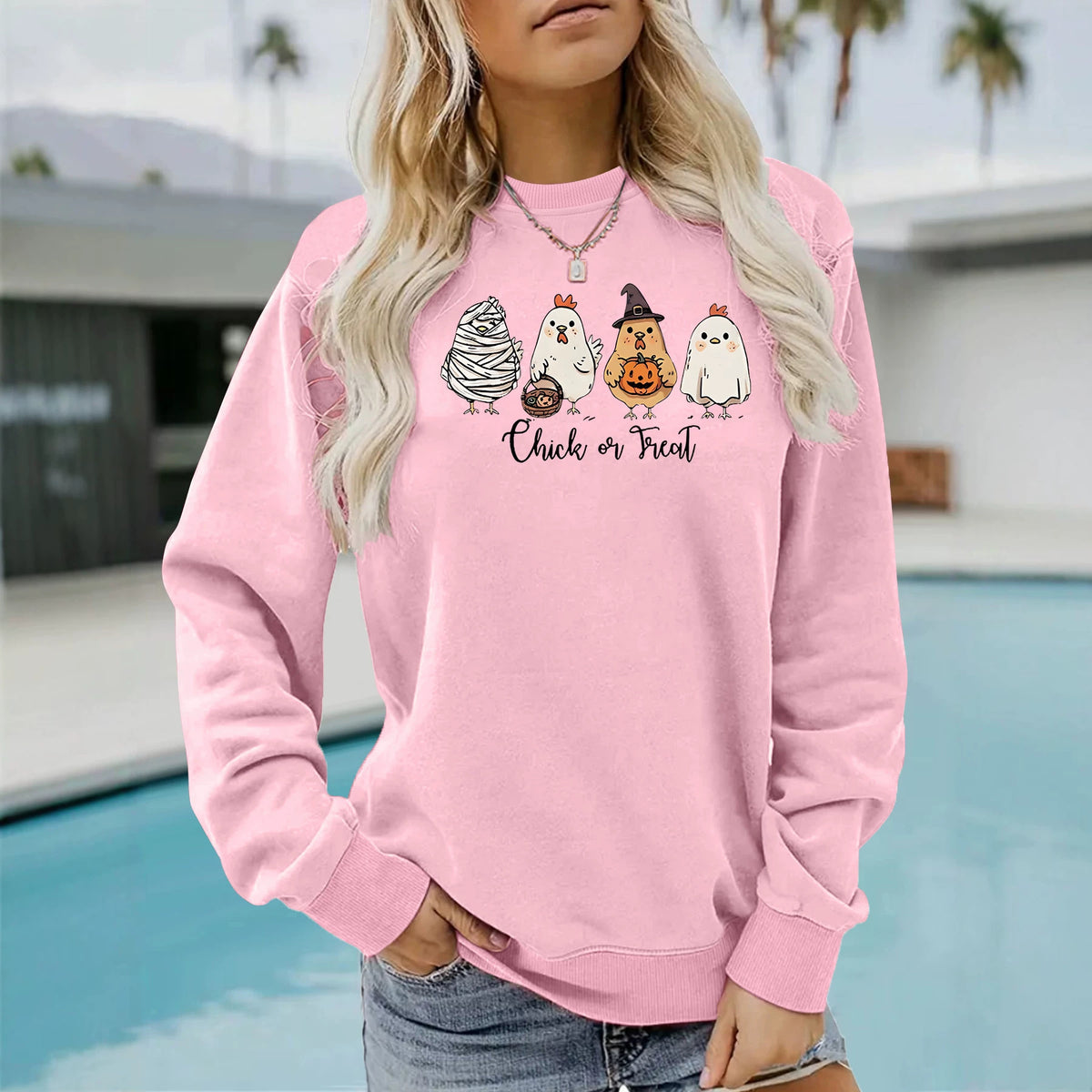 Chicken print fleece hoodie