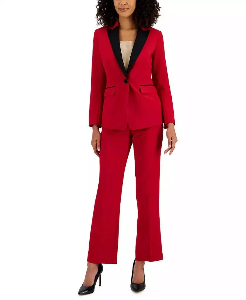 Notched Lapel Full-Length Crepe Pant Suit Contrast Collar Le Suit 50042091