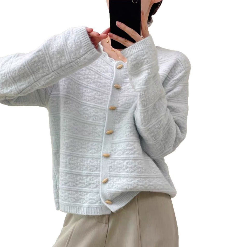 Loose solid color olive button sweater
