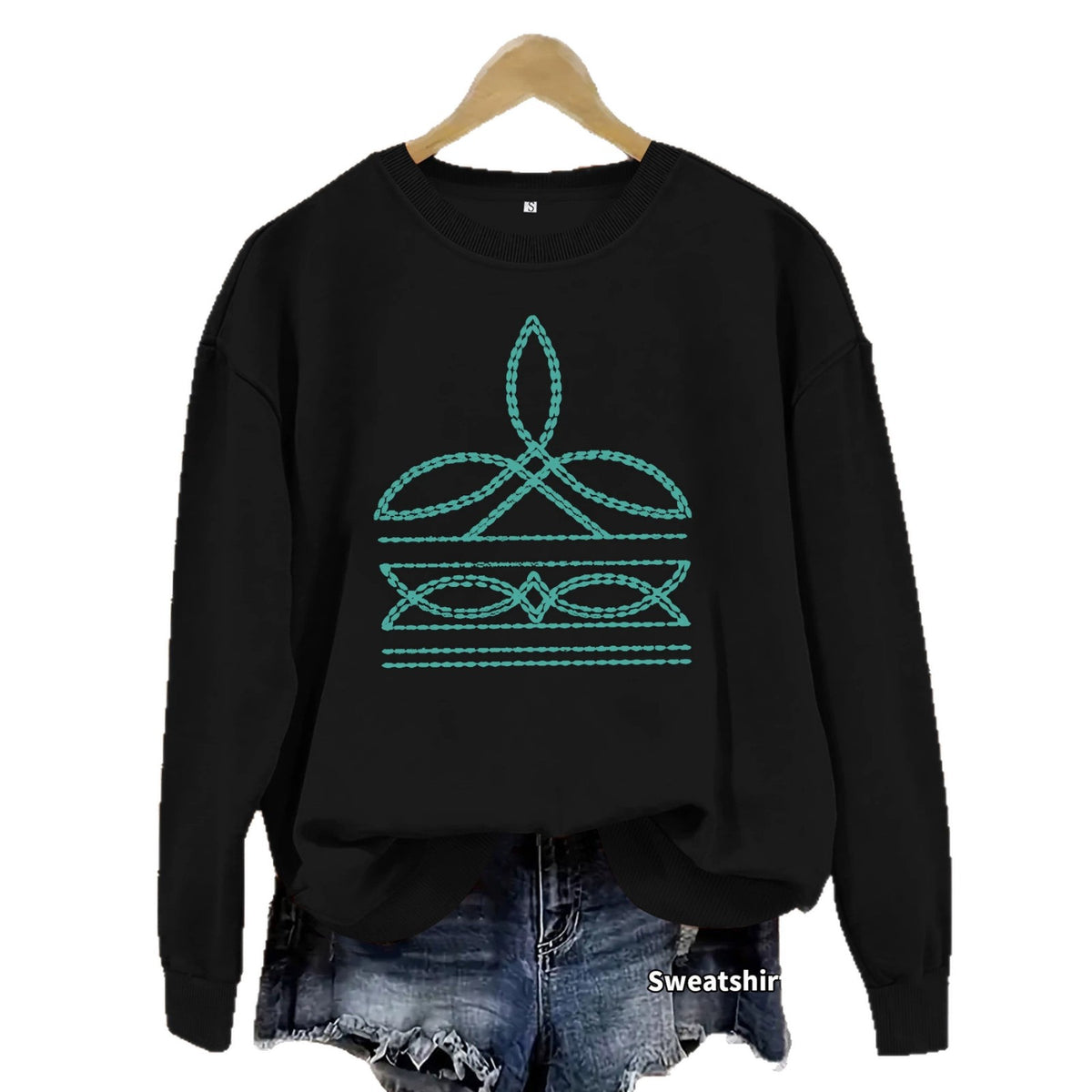 Geometric floral print round neck hoodie