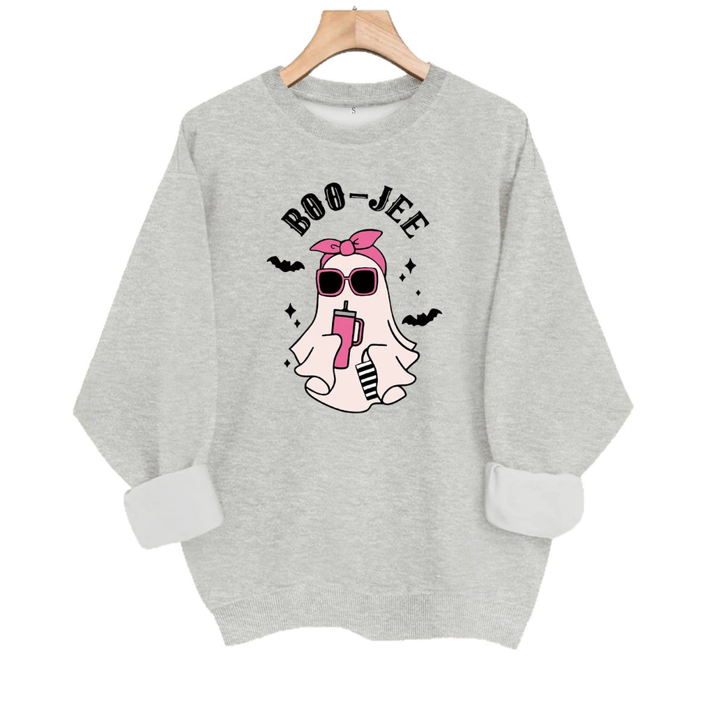 Ghost print round neck fleece hoodie