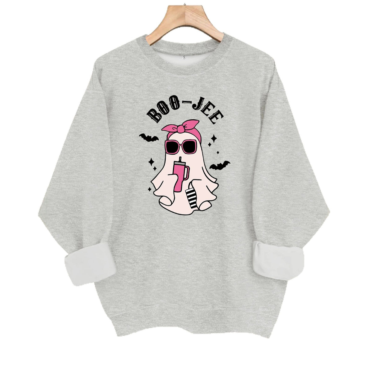 Ghost print round neck fleece hoodie