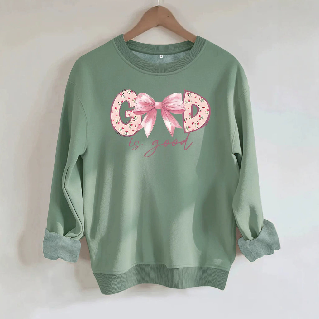 God Is Good Printed Loose Long Sleeve Velvet Hoodie
