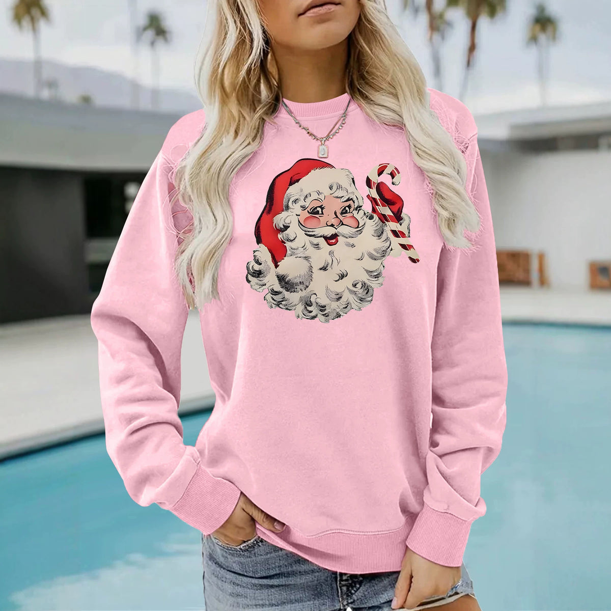 Santa Claus printed loose hoodie
