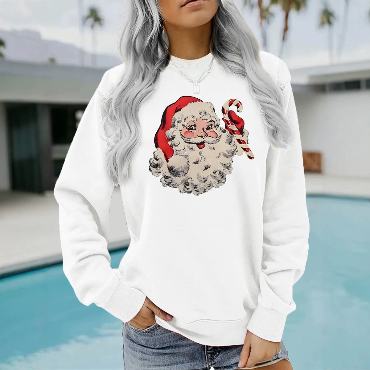 Santa Claus printed loose hoodie