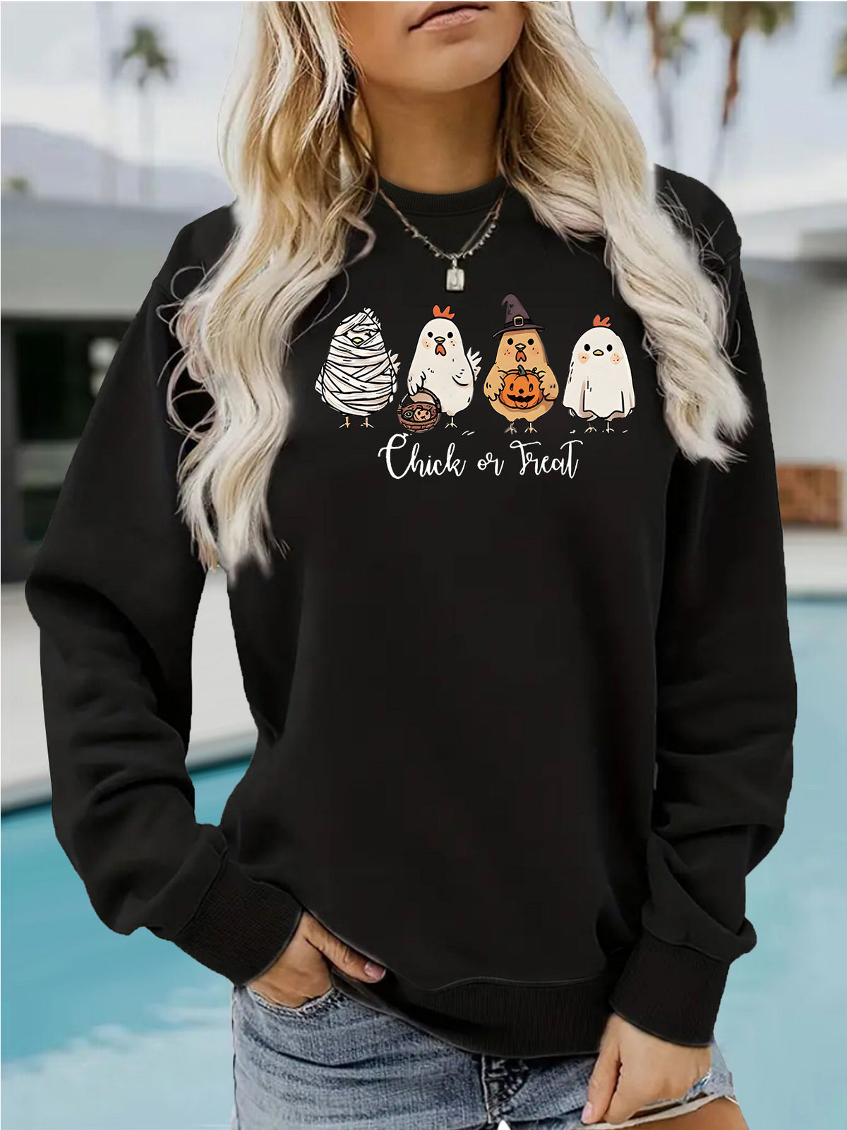 Chicken print fleece hoodie
