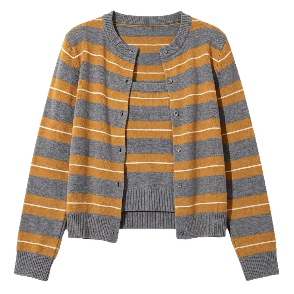 Striped contrasting layered cardigan sweater for women