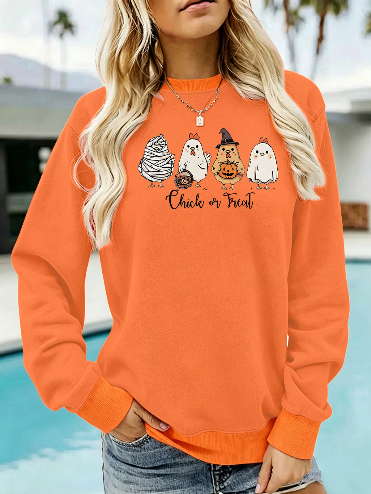 Chicken print fleece hoodie