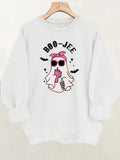 Ghost print round neck fleece hoodie