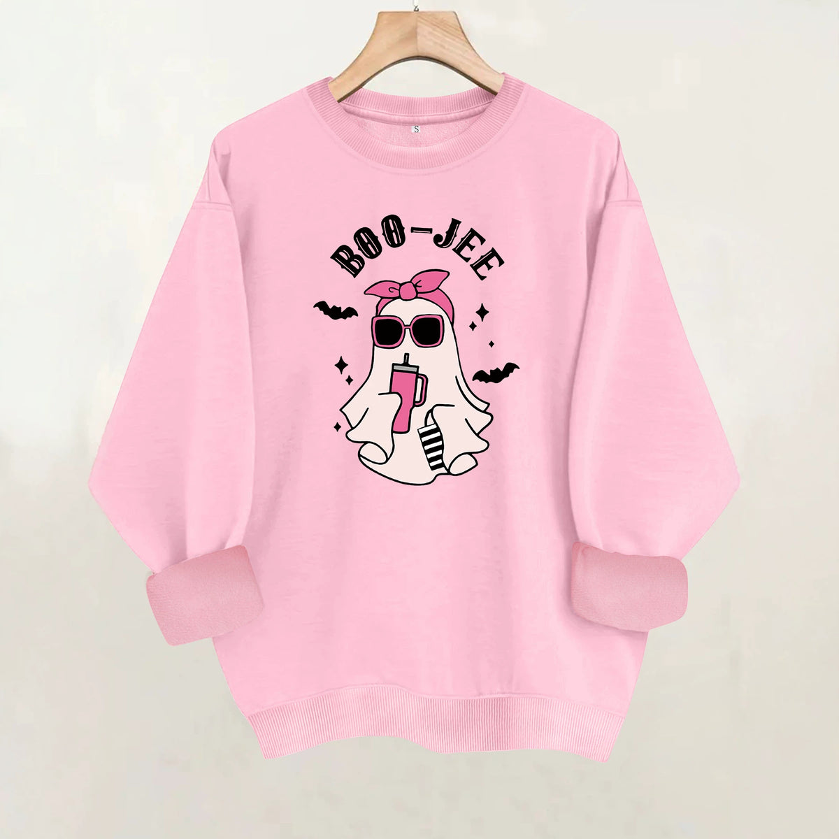 Ghost print round neck fleece hoodie