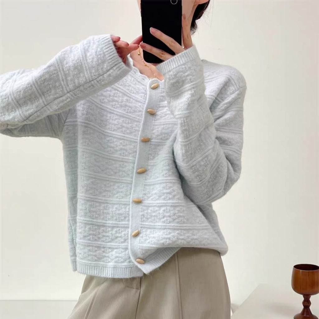 Loose solid color olive button sweater