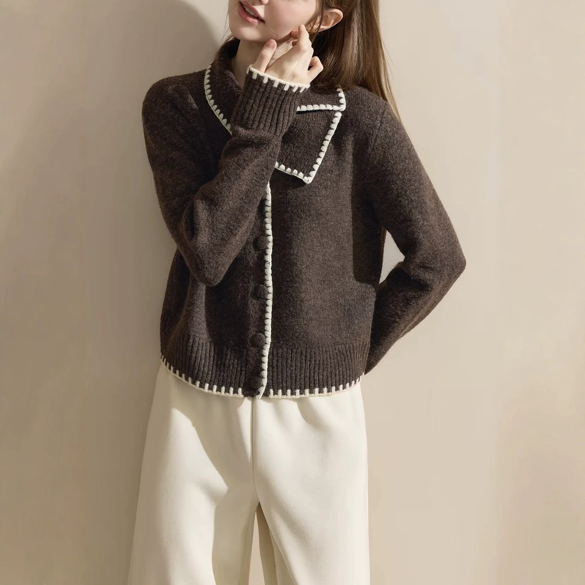 Scarf collar long sleeved sweater