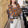 Striped contrasting layered cardigan sweater for women