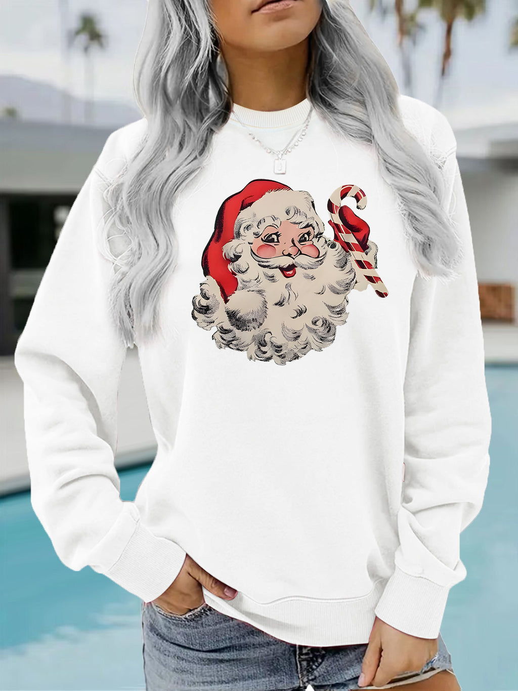 Santa Claus printed loose hoodie