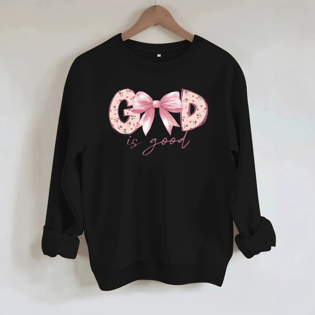 God Is Good Printed Loose Long Sleeve Velvet Hoodie