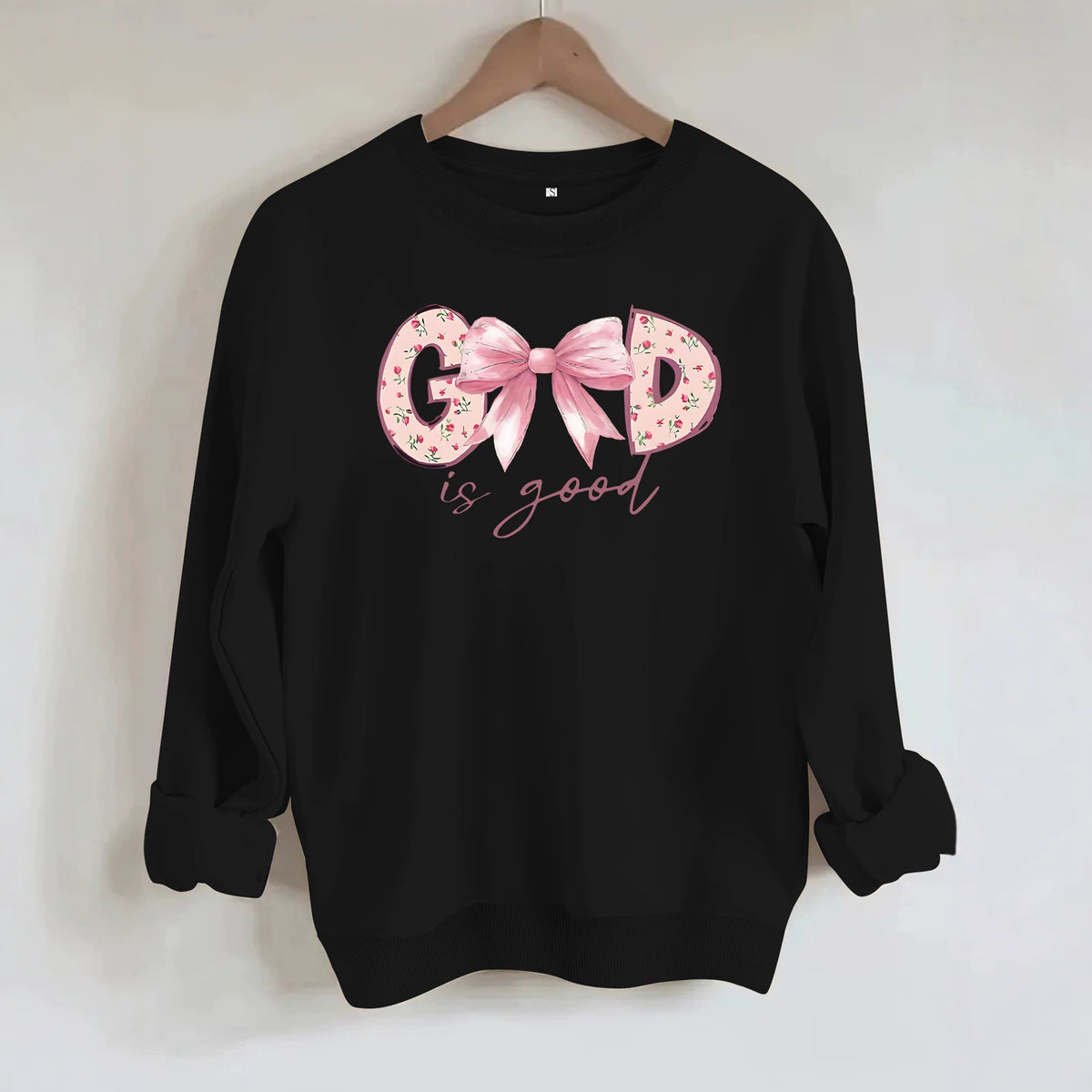God Is Good Printed Loose Long Sleeve Velvet Hoodie