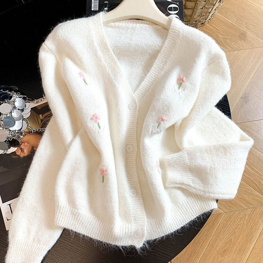 Flower embroidery cardigan top for women