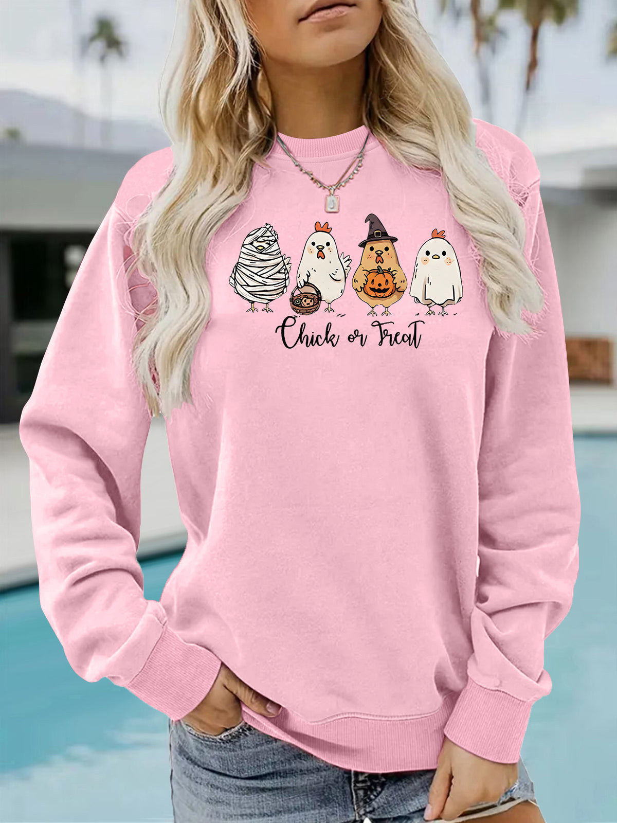 Chicken print fleece hoodie