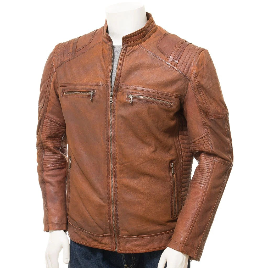 Men's Brown Leather Biker Jacket — Orwell