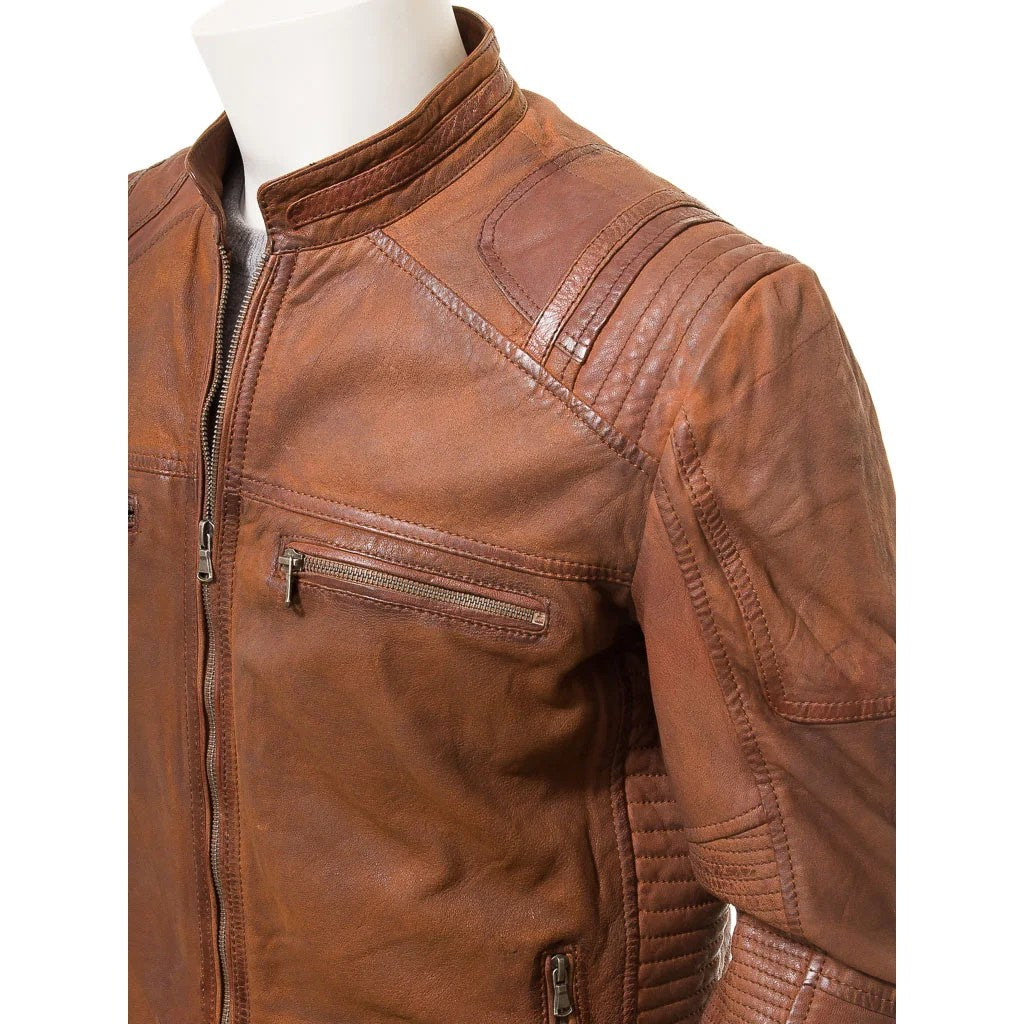 Men's Brown Leather Biker Jacket — Orwell