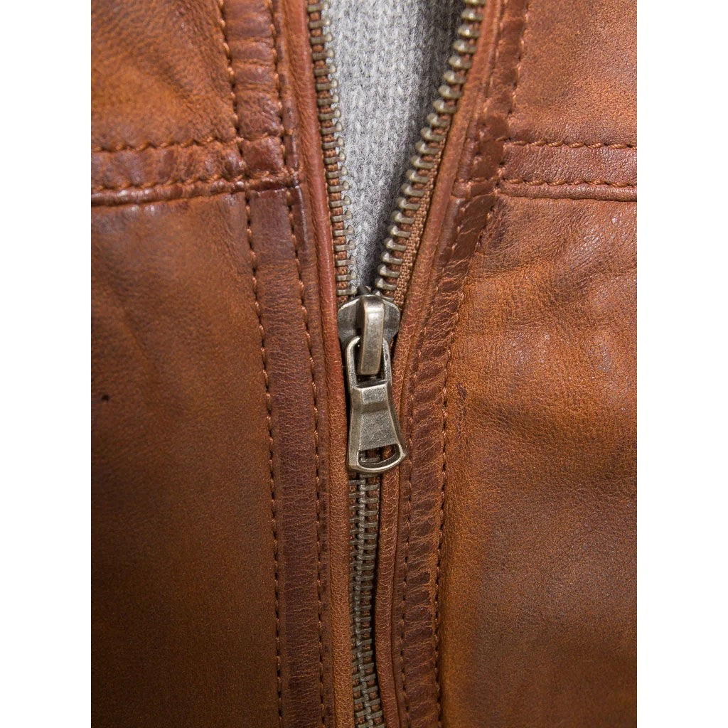 Men's Brown Leather Biker Jacket — Orwell