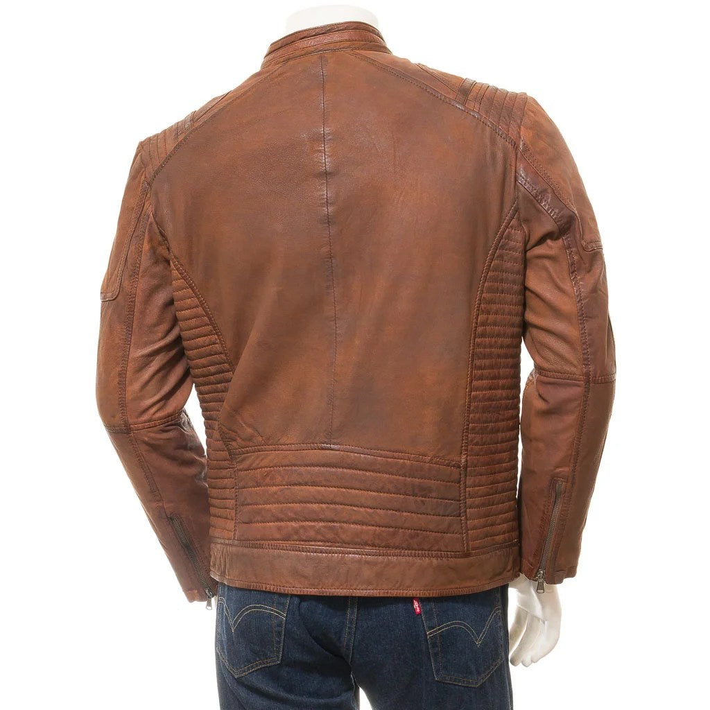 Men's Brown Leather Biker Jacket — Orwell