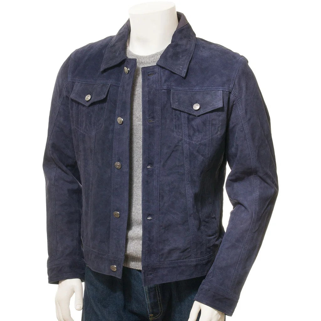 MEN BLUE SUEDE TRUCKER JACKET BARKER
