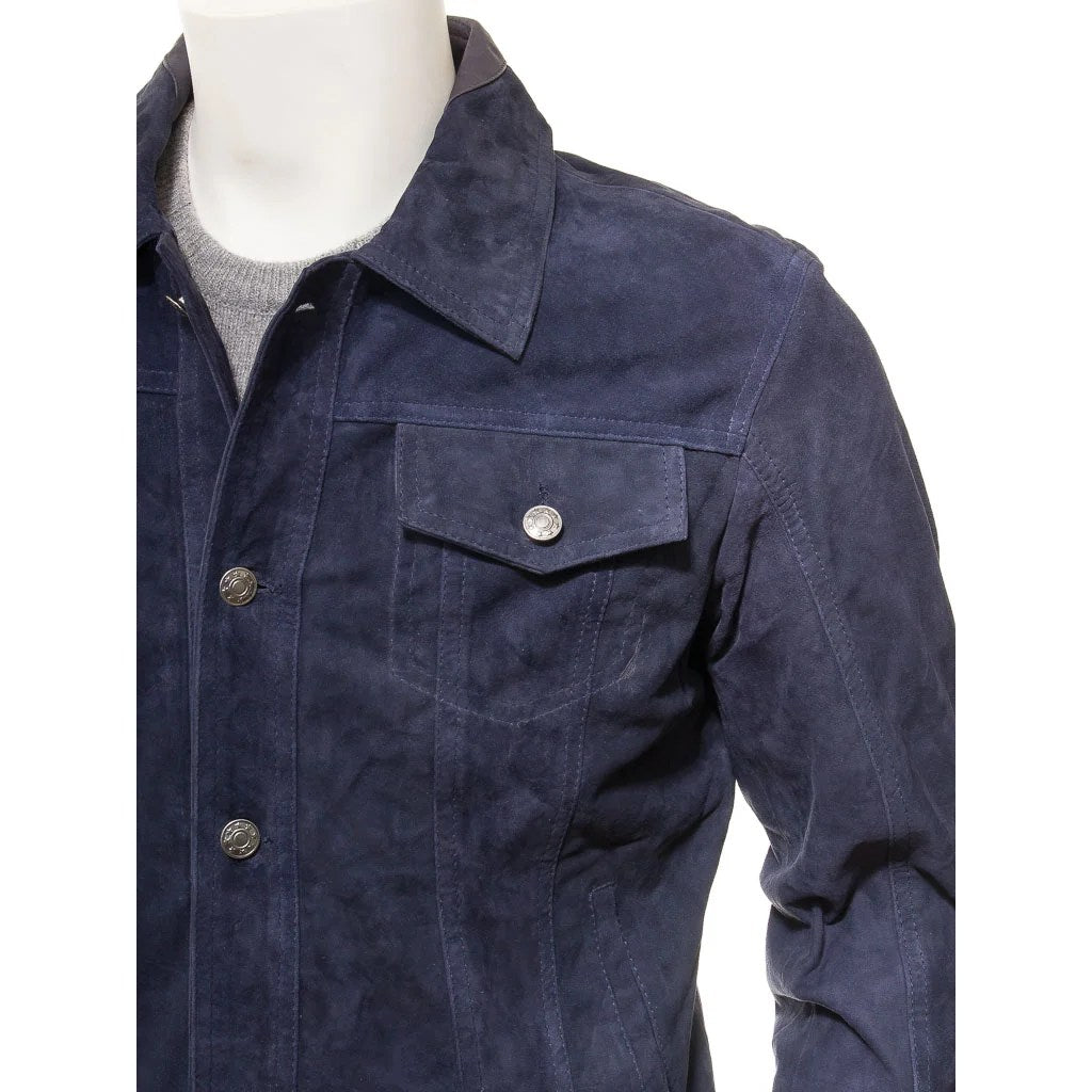Men's Blue Suede Trucker Jacket — Barker